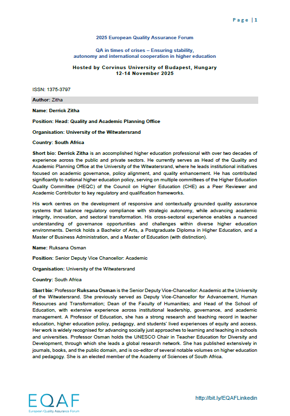 Disruptive Quality in Higher Education: Cross-Border Quality Assurance Frameworks as Catalysts for Equity and Innovation
