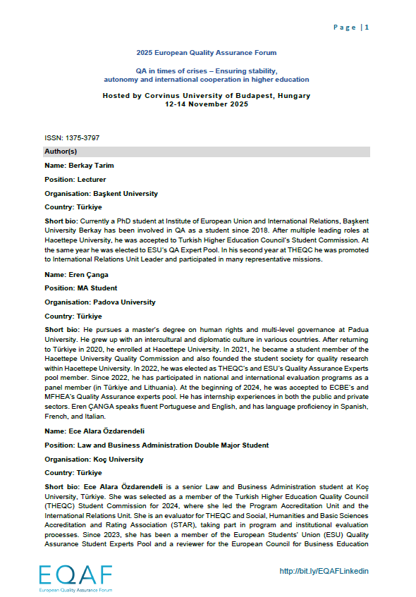 Complex Dynamic of Student Integration in QA: Innovative Insights from Top Management in Turkish Higher Education
