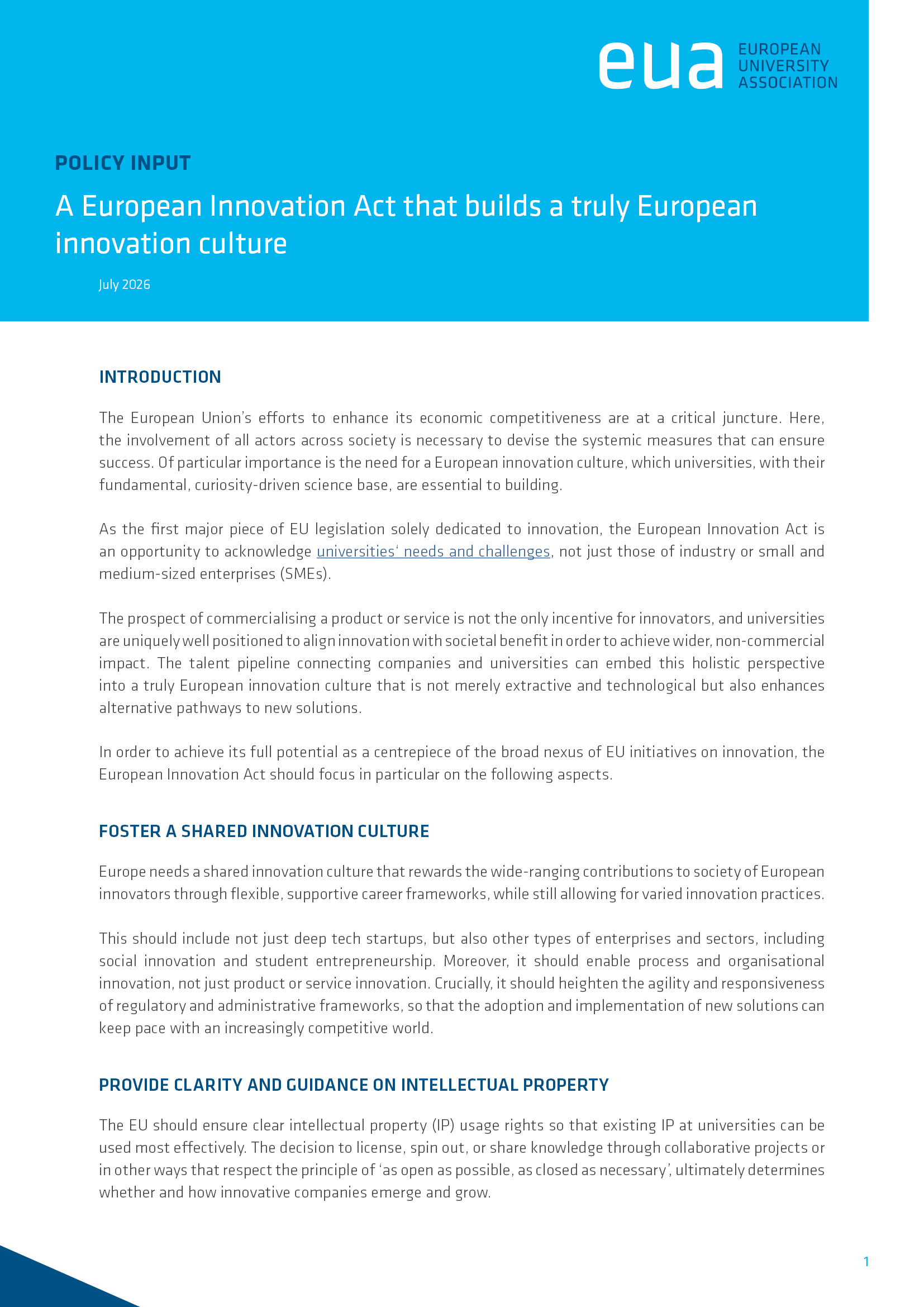 A European Innovation Act that builds a truly European innovation culture