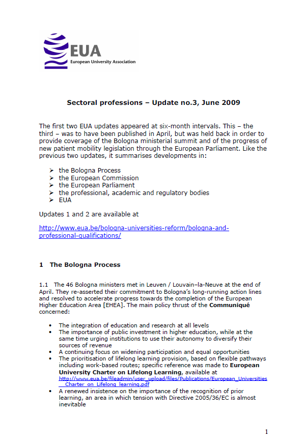 Update on EU legislation on the recognition of professional qualifications June 2009